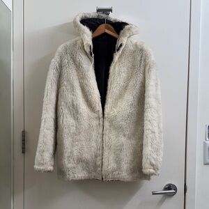 Vintage Cozy Faux Fur Hooded Jacket circa 1950s or 1960s
